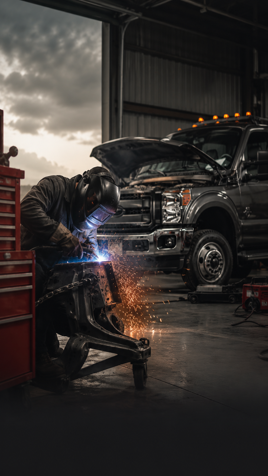 Welder working in industrial shop